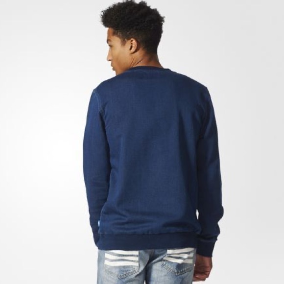 ADIDAS Originals French Terry Denim Crew Top Sweatshirt Blue Men’s Size S - Picture 2 of 10